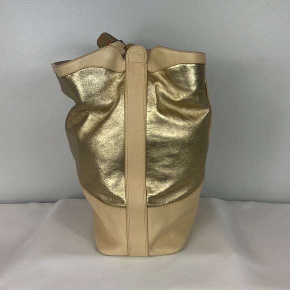 Casadei Cream & Gold Tone Purse with Striped Handle & Gold Tone Hardware - Picture 6 of 17